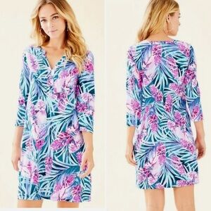 LILLY PULITZER Mr Peacock Blue Tweethearts DAPHNE Tunic Shirt Dress M Colorful